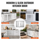 BBQ Access Door, 787x609 mm Double Outdoor Kitchen Door, Stainless Steel Flush Mount Door, Double Wall Vertical Door with Handles and Hooks, for BBQ Island, Grilling Station, Outside Cabinet - Rear View