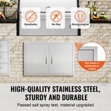 VEVOR BBQ Access Door, 838x558 mm Double Outdoor Kitchen Door, Stainless Steel Flush Mount Door, Wall Vertical Door with Handles, for BBQ Island,