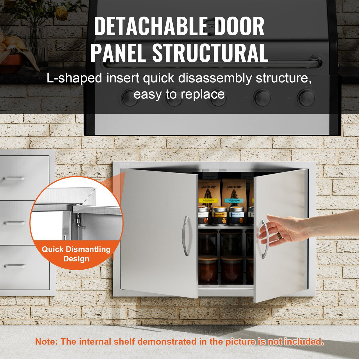 VEVOR BBQ Access Door, 838x558 mm Double Outdoor Kitchen Door, Stainless Steel Flush Mount Door, Wall Vertical Door with Handles, for BBQ Island,