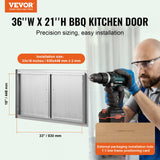 VEVOR BBQ Access Door, 915x533 mm Double Outdoor Kitchen Door, Stainless Steel Flush Mount Door, Wall Vertical Door with Handles, for BBQ Island, Grilling Station, Outside Cabinet - Front View
