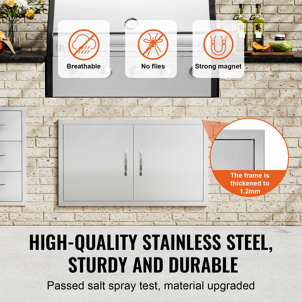 VEVOR BBQ Access Door, 915x533 mm Double Outdoor Kitchen Door, Stainless Steel Flush Mount Door, Wall Vertical Door with Handles, for BBQ Island,