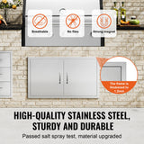 VEVOR BBQ Access Door, 915x533 mm Double Outdoor Kitchen Door, Stainless Steel Flush Mount Door, Wall Vertical Door with Handles, for BBQ Island,