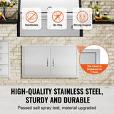 VEVOR BBQ Access Door, 915x533 mm Double Outdoor Kitchen Door, Stainless Steel Flush Mount Door, Wall Vertical Door with Handles, for BBQ Island, Grilling Station, Outside Cabinet - Side View