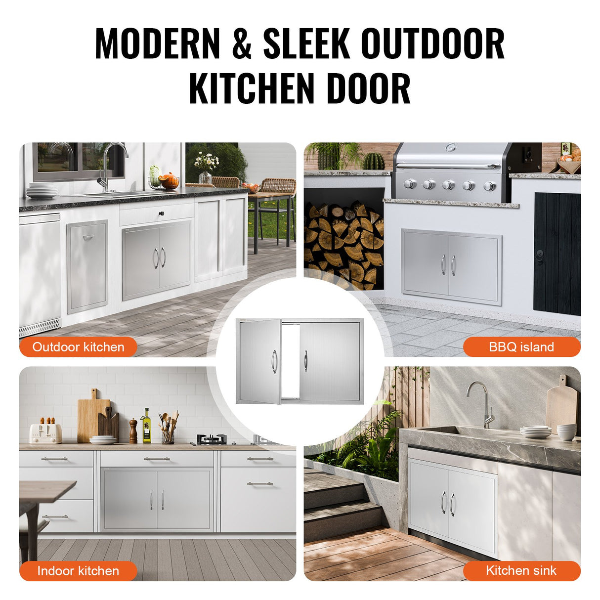 VEVOR BBQ Access Door, 915x533 mm Double Outdoor Kitchen Door, Stainless Steel Flush Mount Door, Wall Vertical Door with Handles, for BBQ Island,