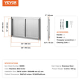 VEVOR BBQ Access Door, 915x533 mm Double Outdoor Kitchen Door, Stainless Steel Flush Mount Door, Wall Vertical Door with Handles, for BBQ Island, Grilling Station, Outside Cabinet - Close-Up Angle