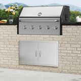 VEVOR BBQ Access Door, 915x533 mm Double Outdoor Kitchen Door, Stainless Steel Flush Mount Door, Wall Vertical Door with Handles, for BBQ Island, Grilling Station, Outside Cabinet - Low Angle