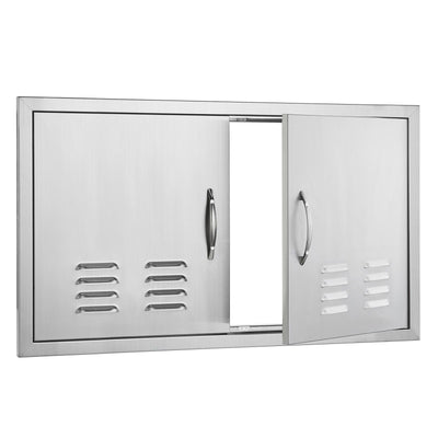 BBQ Access Door, 914x534 mm Double Outdoor Kitchen Door, Stainless Steel Flush Mount Door, Wall Vertical Door with Handles and Vents, for BBQ Island, Grilling Station, Outside Cabinet