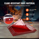 Welding Screen with Frame, 6' x 6' 3 Panel Welding Curtain Screens, Flame-Resistant Vinyl Welding Protection Screen on 12 Swivel Wheels (6 Lockable), Moveable & Professional for Workshop, Red