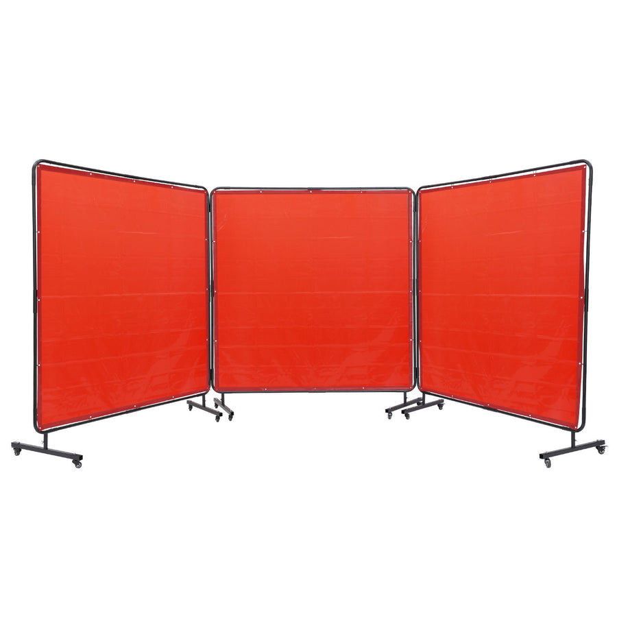 Welding Screen with Frame, 6' x 6' 3 Panel Welding Curtain Screens, Flame-Resistant Vinyl Welding Protection Screen on 12 Swivel Wheels (6 Lockable), Moveable & Professional for Workshop, Red