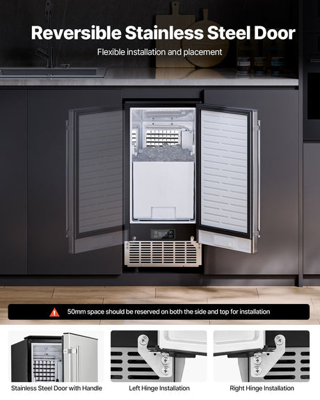 Undercounter Built-in Ice Maker, 80 Lbs/Day Under Counter Ice Maker Machine with Reversible Door Stainless, image 3