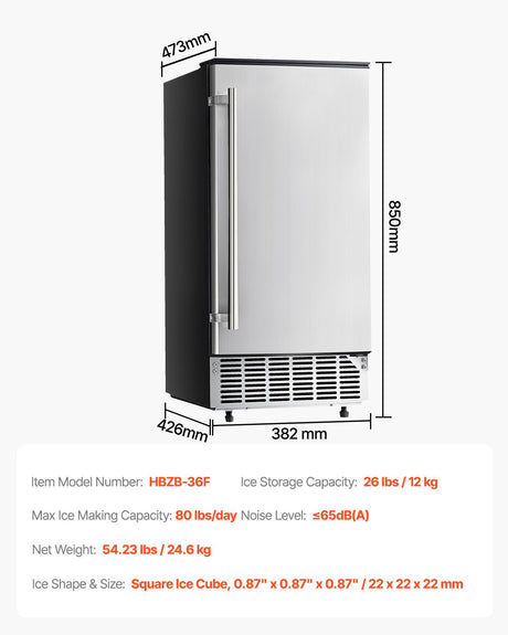Undercounter Built-in Ice Maker, 80 Lbs/Day Under Counter Ice Maker Machine with Reversible Door Stainless, image 7