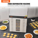 VEVOR 10 Trays Food Dehydrator Machine Stainless Steel 1000W Jerky Fruit Drying - Front View
