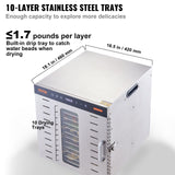 VEVOR 10 Trays Food Dehydrator Machine Stainless Steel 1000W Jerky Fruit Drying - Side View