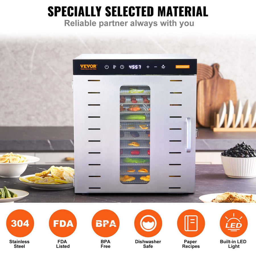 VEVOR 10 Trays Food Dehydrator Machine Stainless Steel 1000W Jerky Fruit Drying, image 5