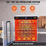 VEVOR 10 Trays Food Dehydrator Machine Stainless Steel 1000W Jerky Fruit Drying - Rear View