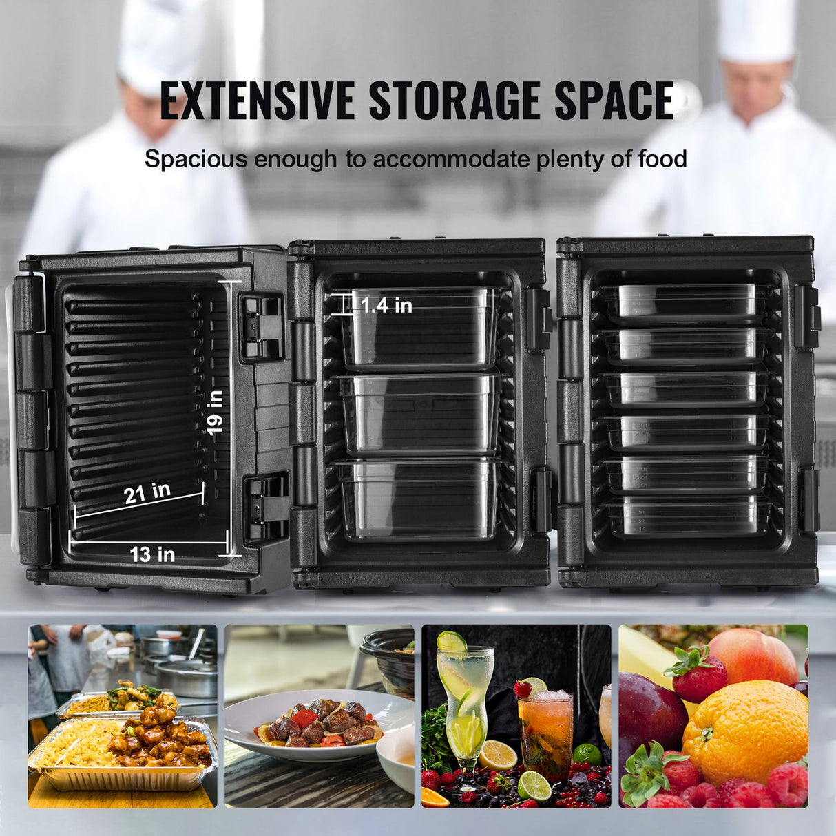 VEVOR Insulated Food Pan Carrier, 82 Qt Hot Box for Catering, LLDPE Food Box Carrier w/ Double Buckles, Front Loading Food Warmer w/ Handles,