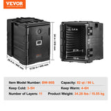 VEVOR Insulated Food Pan Carrier, 82 Qt Hot Box for Catering, LLDPE Food Box Carrier w/ Double Buckles, Front Loading Food Warmer w/ Handles,