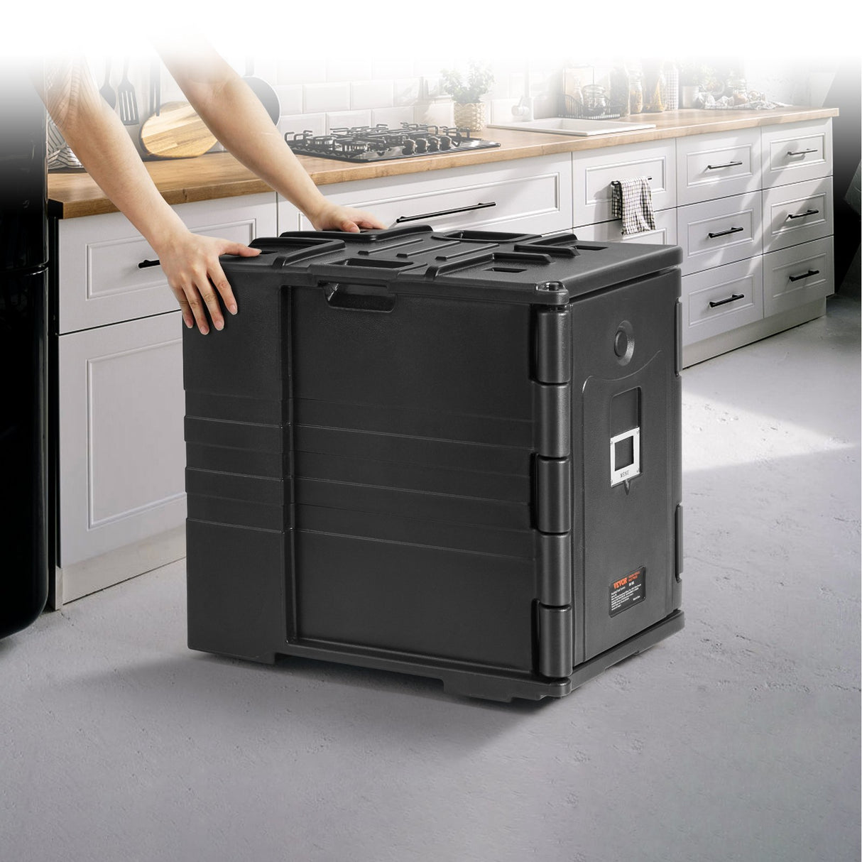 VEVOR Insulated Food Pan Carrier, 82 Qt Hot Box for Catering, LLDPE Food Box Carrier w/ Double Buckles, Front Loading Food Warmer w/ Handles,