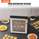 VEVOR 10 Trays Food Dehydrator Machine Stainless Steel 800W Jerky Fruit Drying - Front View