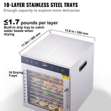 VEVOR 10 Trays Food Dehydrator Machine Stainless Steel 800W Jerky Fruit Drying - Side View