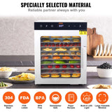 VEVOR 10 Trays Food Dehydrator Machine Stainless Steel 800W Jerky Fruit Drying - 45-Degree Angle