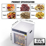 VEVOR 10 Trays Food Dehydrator Machine Stainless Steel 800W Jerky Fruit Drying - Close-Up Angle