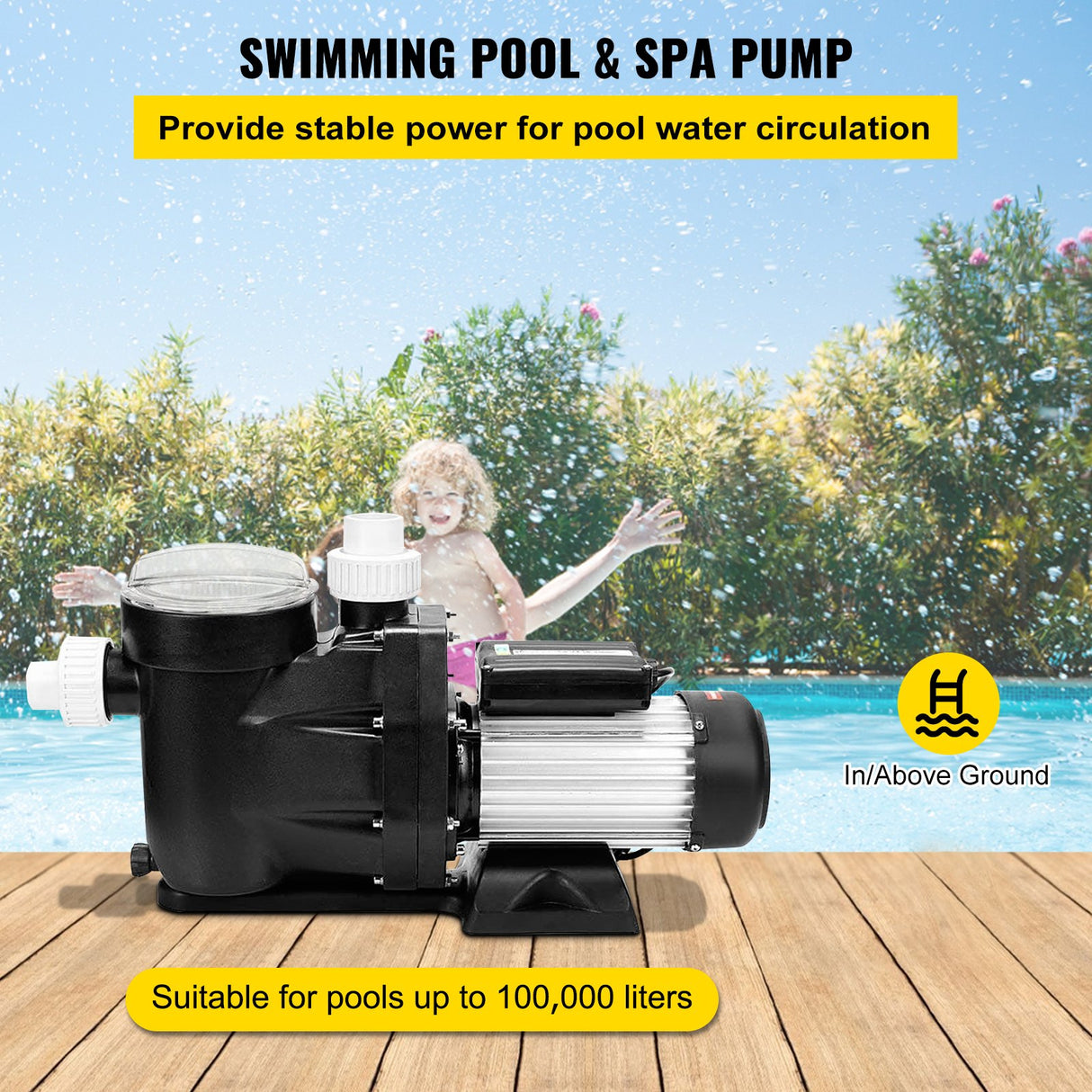 VEVOR Swimming Pool Filter Pump 2.5HP, 1850W Swimming Pool Pump 148GPM, Single Speed Filter for Spa