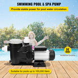 VEVOR Swimming Pool Filter Pump 2.5HP, 1850W Swimming Pool Pump 148GPM, Single Speed Filter for Spa