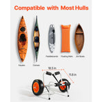 Kayak Cart, 113.4 kg Load Capacity, Foldable Kayak Trolley with 25.4 cm Solid Rubber Tires & 1 Ratchet Strap, Paddle Board Trolley for Carrying Kayaks, Canoes, Paddleboards, Float Mats,Jon Boats