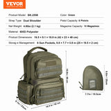 VEVOR Tactical Range Backpack for 6 Pistols Gun Backpack Green