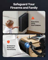 Gun Safe, Slider Handgun Gun Safe with Fingerprint/Password/Key, 3-Way Quick Access Firearm Case Box with Lighting for 1 Pistol & Magazine, Mounted Pistol Gun Box for Nightstand Bedside Desk Car - Close-Up Angle