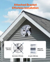 VEVOR 380 mm Gable Mount Fan 1300 CFM Attic Vent Fan with Adjustable Thermostat