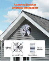 VEVOR 380 mm Gable Mount Fan 1300 CFM Attic Vent Fan with Adjustable Thermostat - Rear View