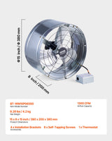 VEVOR 380 mm Gable Mount Fan 1300 CFM Attic Vent Fan with Adjustable Thermostat - Close-Up Angle