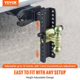 VEVOR Adjustable Trailer Hitch, 25.4 cm Drop & 21.59 cm Rise Hitch Ball Mount with 5.08 cm Receiver, Solid Tube, 6350 kgs GTW, 5.08 cm & 5.08-0.79 cm 45# Steel Tow Balls with Key Lock for Truck Towing - Front View