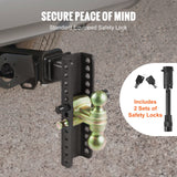 VEVOR Adjustable Trailer Hitch, 25.4 cm Drop & 21.59 cm Rise Hitch Ball Mount with 5.08 cm Receiver, Solid Tube, 6350 kgs GTW, 5.08 cm & 5.08-0.79 cm 45# Steel Tow Balls with Key Lock for Truck Towing - 45-Degree Angle
