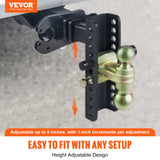 VEVOR Adjustable Trailer Hitch, 203.2 mm Drop & 165.1 mm Rise Hitch Ball Mount with 50.8 mm Receiver, Solid Tube, 6350 kg GTW, 50.8 m and 58.7 mm 45# Steel Tow Balls with Key Lock for Truck Towing - Front View