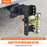 VEVOR Adjustable Trailer Hitch, 152.4 mm Drop & 114.3 mm Rise Hitch Ball Mount with 50.8 mm Receiver, Solid Tube, 6350 kg GTW, 50.8 mm and 58.7 mm 45# Steel Tow Balls with Key Lock for Truck Towing - Front View