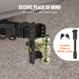 VEVOR Adjustable Trailer Hitch, 15cm Drop & 11.43cm Rise Hitch Ball Mount with 6.35cm Receiver, Solid Tube, 6577 kgs GTW, 5.08cm & 5.08-0.79cm 45# Steel Tow Balls with Key Lock for Truck Towing - 45-Degree Angle