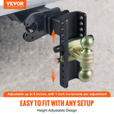 VEVOR Adjustable Trailer Hitch, 203.2 mm Drop & 165.1 mm Rise Hitch Ball Mount with 63.5 mm Receiver, Solid Tube, 6577 kg GTW, 50.8 mm & 58.7 mm 45# Steel Tow Balls with Key Lock for Truck Towing - Front View