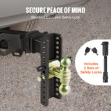 VEVOR Adjustable Trailer Hitch, 25 cm Drop & 21.59 cm Rise Hitch Ball Mount with 6.35 cm Receiver Solid Tube, 6577 kgs GTW, 5.08 cm & 5.08-0.79 cm 45# Steel Tow Balls with Key Lock for Truck Towing - 45-Degree Angle