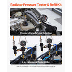 Coolant Pressure Tester Kit, 47Pcs Radiator Vacuum Refill Kit with 3 Metal Adapters, Universal Fit, Automotive Cooling System Pressure Tester Tool, with Pressures Pump & Plastic Filler