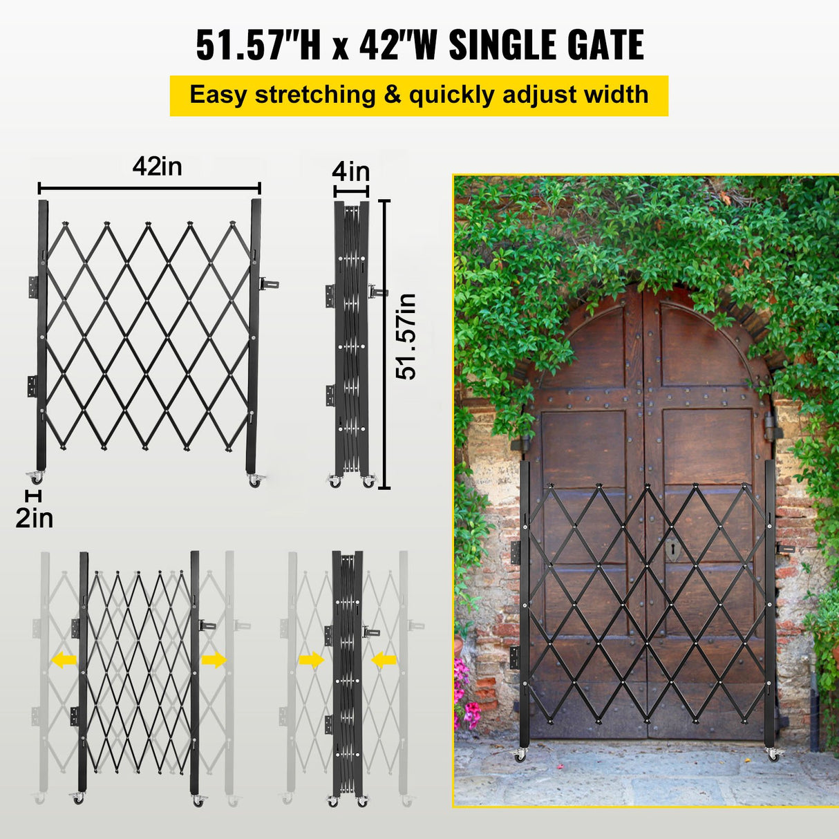 VEVOR Single Folding Security Gate Folding Door Gate 37"W x 48"H Scissor Gate