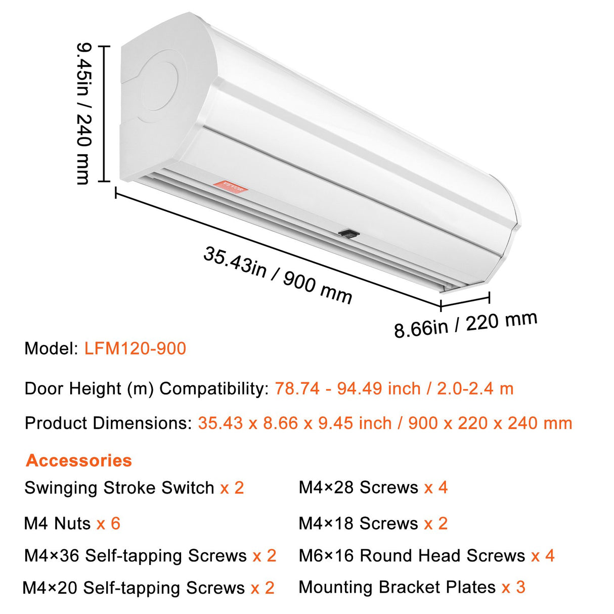 VEVOR 0.9m Commercial Indoor Air Curtain Super Power 2 Speeds 1528m?/h, UL Certified Wall Mounted Air Curtains for Doors, Indoor Over Door Fan with