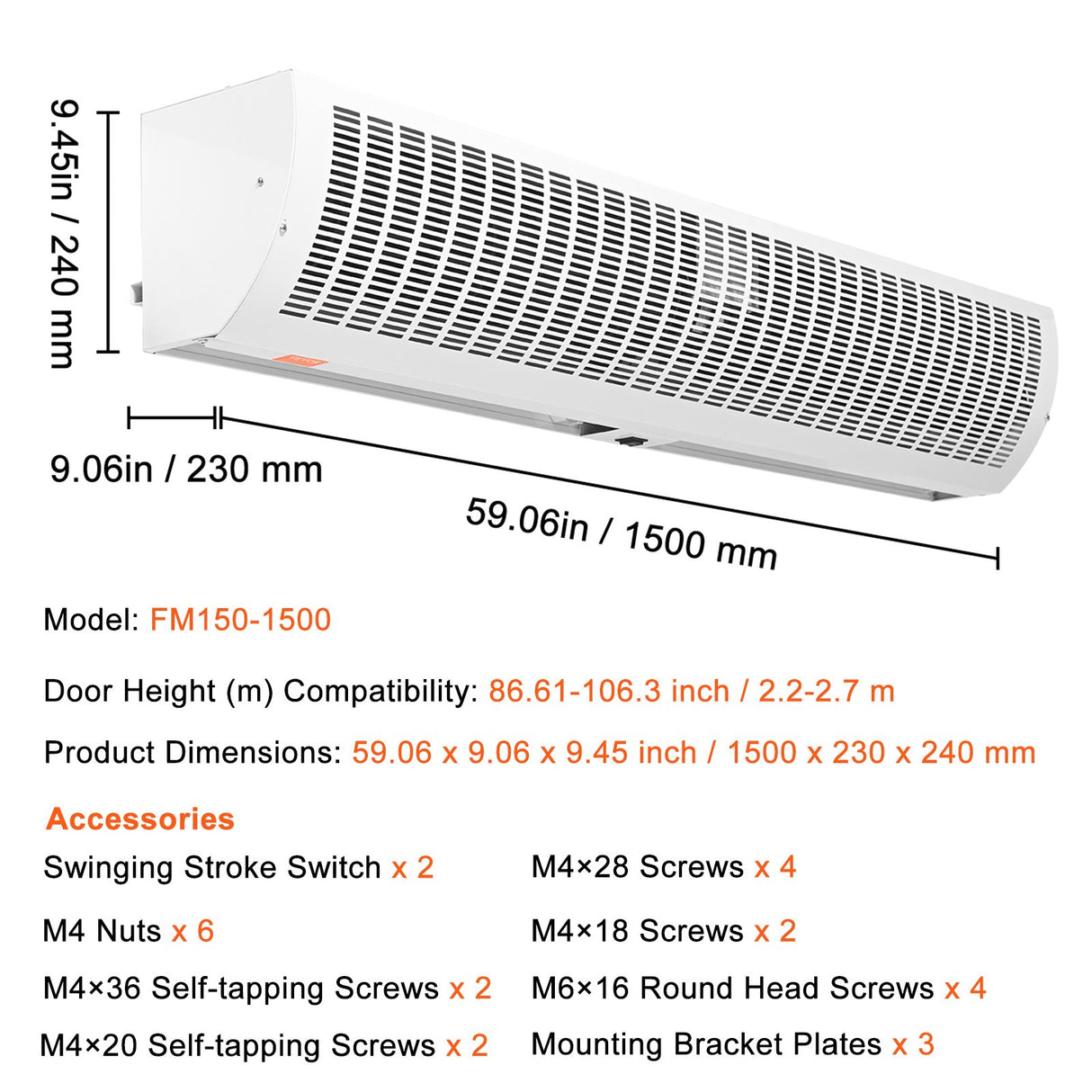 VEVOR 1.5m Commercial Indoor Air Curtain Super Power 2 Speeds 3566m?/h, UL Certified Wall Mounted Air Curtains for Doors, Indoor Over Door Fan with