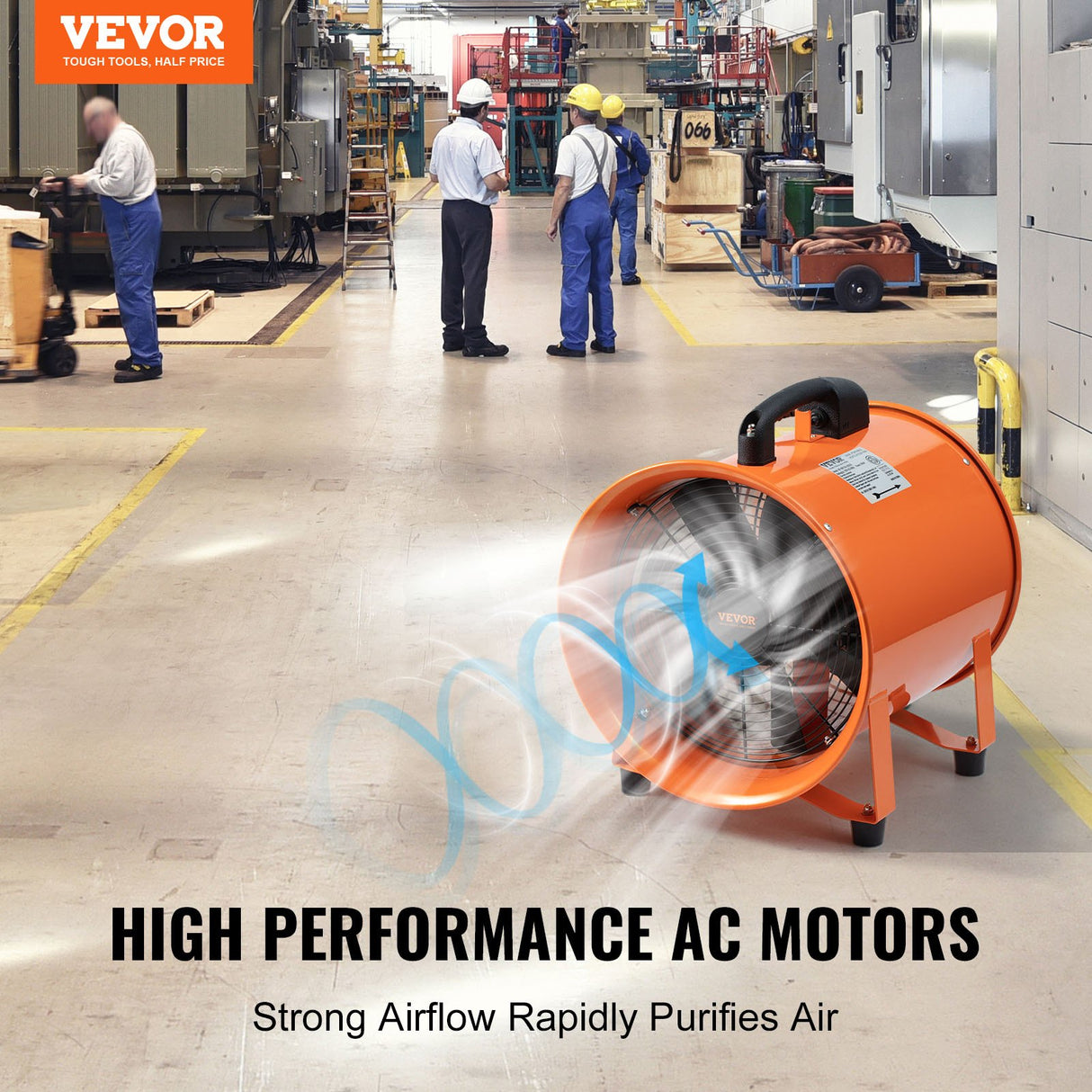 VEVOR Portable Ventilator, 254mm/10inch Heavy Duty Cylinder Fan with 10m Duct Hose, 300W Strong Shop Exhaust Blower 1720CFM, Industrial Utility Blower
