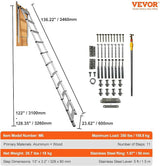 VEVOR Attic Ladder Telescoping, 158.76kg Capacity, 100cm x 59.94cm,Multi-Purpose Aluminium Extension, Lightweight and Portable,Fits298.7cm-320.04cmCeilingHeights,Convenient Access to Your Attic Standa - Close-Up Angle