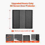 RV Screen Door Protector, Adjusts from 558.8 – 800 mm, Adjustable Door Grille, Easy to Install, Reinforced Breathable Honeycomb Holes, Iron Camper RV Entry Protector for Pet Protection, Black