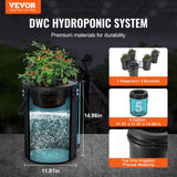 VEVOR RDWC Hydroponics Grow System, Hydroponic Growing Kit with Top Drip, Recirculating Deep Water Culture 4 Buckles and 1 Reservoir, with Air Pump and Water Level Device for Leafy Vegetables - Front View