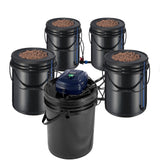 RDWC Hydroponics Grow System, Hydroponic Growing Kit with Top Drip, Recirculating Deep Water Culture 4 Buckles and 1 Reservoir, with Air Pump and Water Level Device for Leafy Vegetables